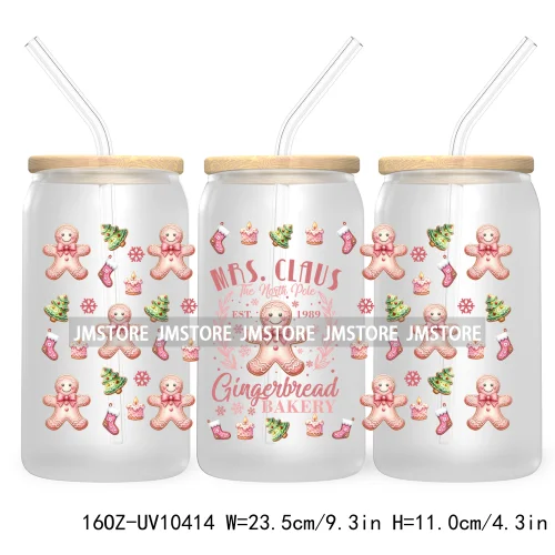 Christmas Girly Coquette Bow 16OZ UV DTF Cup Wrap Transfer Stickers Custom Labels For Libbey Glass Can Candy Cane Tis The Season