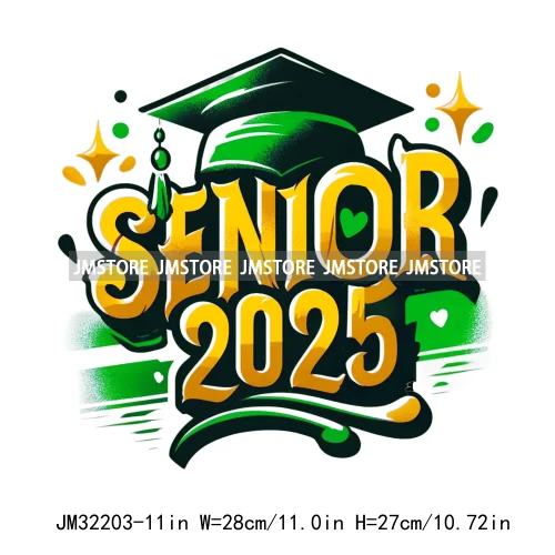 Senior Cap Class of 2025 High School Love Gifts College Grad Iron On DTF Heat Transfer Stickers Ready To Press For Clothing Bags