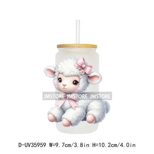 Coquette Bow Cute Animals UV DTF Transfer Stickers Decals Ready To Apply Waterproof Print For 16OZ Libbey Glass Can Cups Tumbler