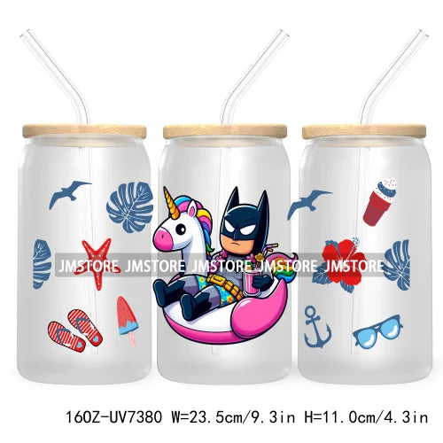 Hero Cartoon Summer Vacation 16OZ UV DTF Cup Wrap Transfers Stickers Custom Labels Durable Waterproof Logo For Libbey Glass Can