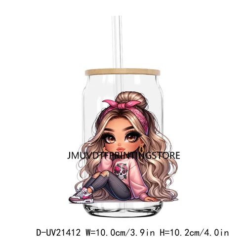 Chibi Cute Chicana Woman UV DTF Transfers Stickers Decals For Libbey Cold Cups Mugs Tumbler Waterproof DIY Logo Mexican Girls