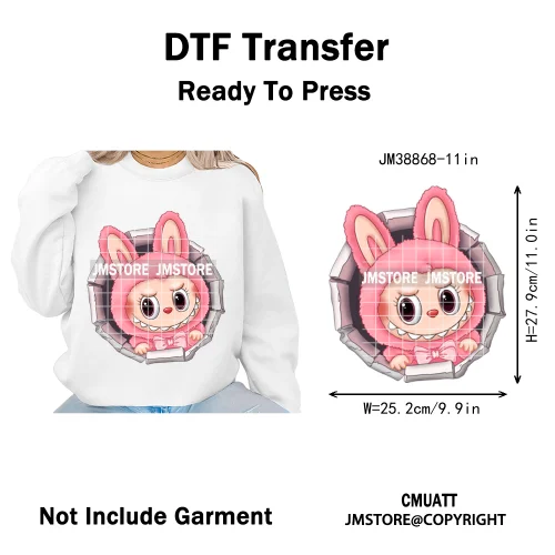Coquette Bow Monster Doll Drinking Soda Bottle Thermal Printing Iron on DTF Washable Transfer Sticker Ready to Press for Clothes
