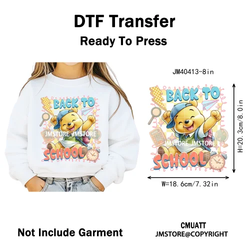 Colorful Checkered Cartoon First Day of School Design Kid Back To School Iron on DTF Transfer Sticker Ready to Press for Clothes