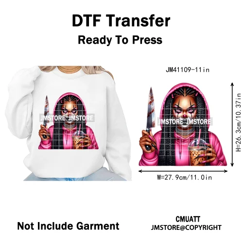 Horror Afro Mama Coffee Lover Scary Girly Killer Halloween Movie Iron on DTF Transfers Stickers Ready to Press for Textile Bags