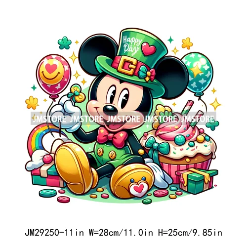 Cute Cartoon Character St Patrick's Irish Day Shamrock Lucky Vibes Iron On DTF Transfers Stickers Ready To Press For Hoodies