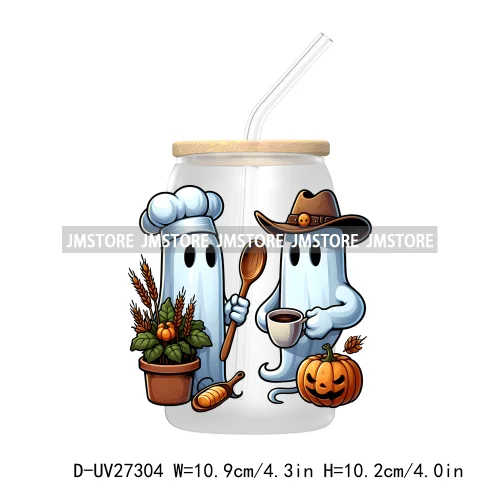 Spooky Ghost Halloween Autumn Pumpkin Season UV DTF Transfer Stickers Decals For Libbey Cold Cups Mugs Tumbler Black Cats Boo