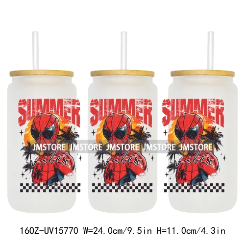 Retro Cartoon Western Summer Vibes UV DTF Cup Wraps Ready To Apply Waterproof Transfer Stickers For 16OZ Libbey Glass Can Mugs