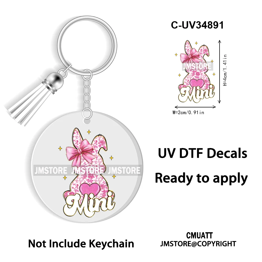 Christian Easter Eggs Bunny Mama Coquette Bow Good Quality WaterProof UV DTF Stickers For Round Circle Acrylic Keychain Keyring