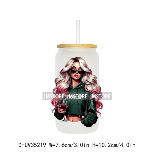 Funny Sarcastic Woman Sassy Girl UV DTF Transfer Stickers Decals Ready To Apply Waterproof For 16OZ Libbey Glass Can Cup Tumbler