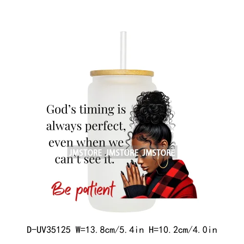 Christian Quotes Afro Pray Girl UV DTF Transfer Stickers Decals Ready To Apply Waterproof For 16OZ Libbey Glass Can Cups Tumbler