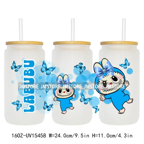 Coloful Cartoon Monsters Butterfly UV DTF Cup Wraps Ready To Apply Waterproof Transfer Stickers For 16OZ Libbey Glass Can Mugs