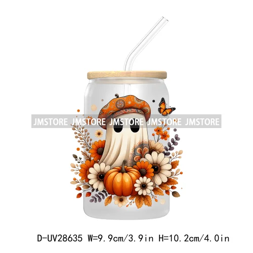 Happy Fall Autumn Pumpkins Season UV DTF Transfer Stickers Decals For Libbey Cold Cups Mugs Tumbler Waterproof Labels Boho Ghost