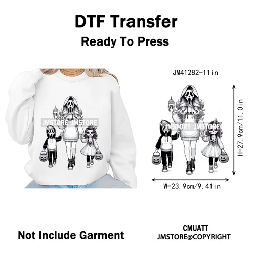 Spooky Halloween Scary Ghost Pumpkin Mama Kids Family Love Iron on Washable DTF Transfers Stickers Ready to Press for Textile