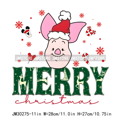 Merry Christmas Cute Cartoon Animal Friends Winter White Festive Vibes Iron On DTF Transfers Stickers Ready To Press For Hoodies