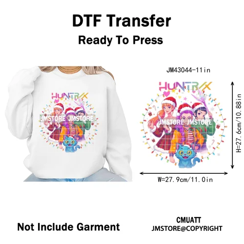 Kpop Hunters Merry Christmas Tiger Anime Lover Holiday Gift Iron on DTF Heat Transfers Stickers Ready to Press for Sweatshirts