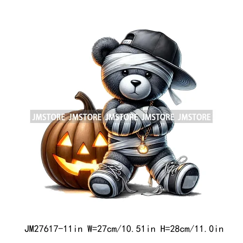 Hip Hop Halloween Pumpkin Mummy Bear Scary Vibes Printing Logos DTF Iron On Transfers Stickers Ready To Press For Sweatshirt