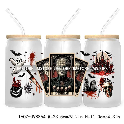 Ghostface Halloween Characters Tarot Card UV DTF Wraps Transfer Stickers Custom Labels Waterproof Logo For 16OZ  Libbey Cup Can