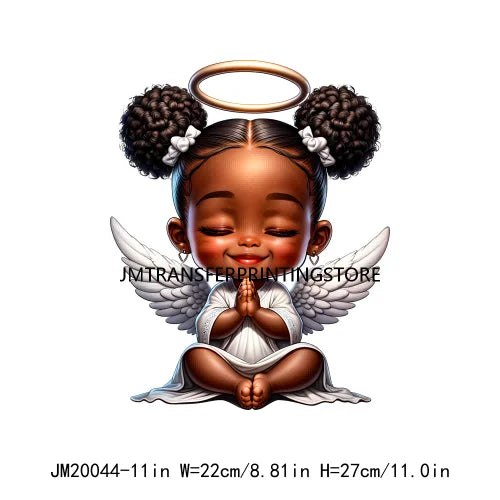 Lovely African American Black Cupids Valentine Praying Angels Boys Girls Religious Iron On DTF Transfers Stickers For Clothes