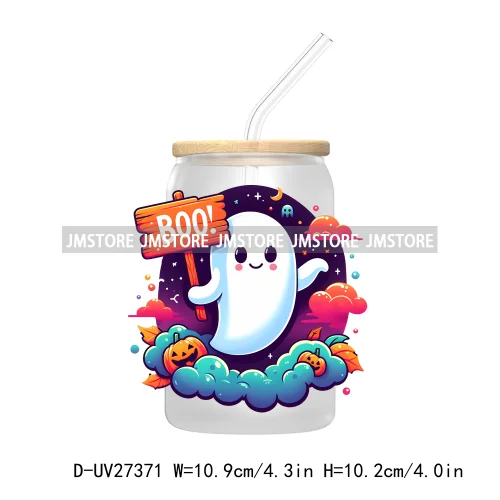 Funny Witch Ghosts Halloween Bat UV DTF Transfer Stickers Decals For Libbey Cold Cups Mugs Tumbler Waterproof Craft Spooky Vibes