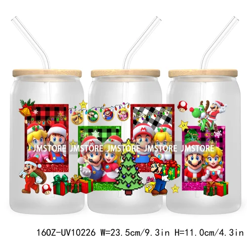 Mouse Christmas Cartoon Friends 16OZ UV DTF Cup Wrap Transfer Stickers Princess Custom Labels Waterproof For Libbey Glass Can