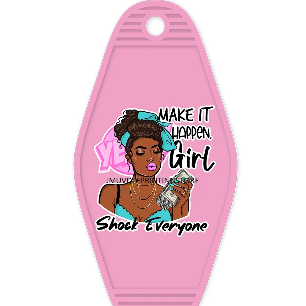 African American Girl High Quality WaterProof UV DTF Sticker For Motel Hotel Keychian Hustle Black Women