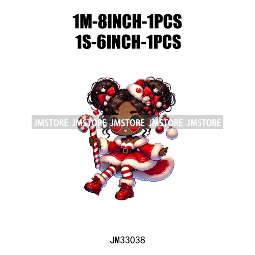 Sweet Santa African American Girly Christmas Character Holiday Vibes Xmas Iron On DTF Transfers Stickers Ready To Press T-shirts