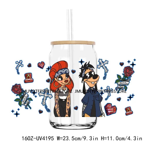 Chicano Cartoon Mouses Couple Valentine 16OZ UV DTF Cup Wrap Transfers Stickers Custom DIY Waterproof Logo For Libbey Glass Can