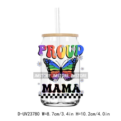 Retro Rainbow Butterfly Pride UV DTF Transfer Stickers Decals For Libbey Cold Cups Mug Tumbler Custom Waterproof Logo Proud Mama