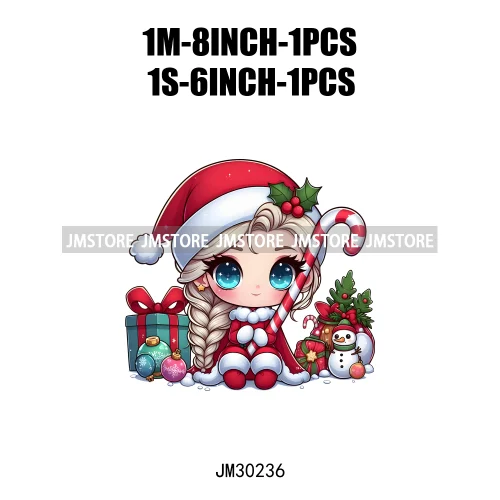Cute Princess Red Ugly Sweater Cartoon Girls Friends Merry Christmas Iron On DTF Transfers Stickers Ready To Press For Clothing