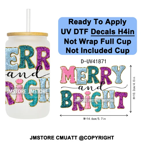 Watercolor Christmas Farm Truck Xmas Gifts UV DTF Transfer Stickers Decals Ready To Apply Waterproof For 16OZ Libbey Glass Can