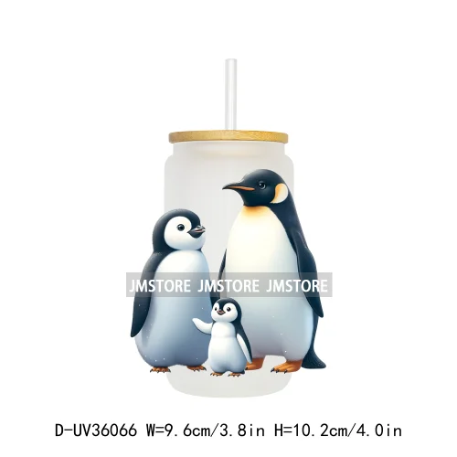 Penguin Family Coquette Bow UV DTF Transfer Stickers Decals Ready To Apply Waterproof For 16OZ Libbey Glass Can Cups Tumbler