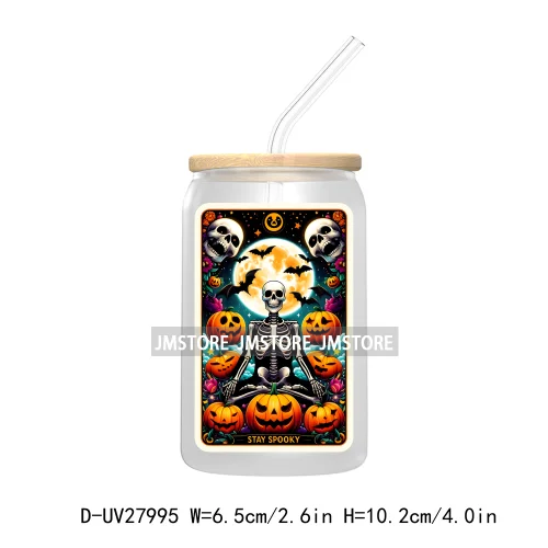 Cute Ghost Tarot Card Halloween UV DTF Transfer Stickers Decals For Libbey Cold Cups Mugs Tumbler Waterproof Craft Spooky Vibes