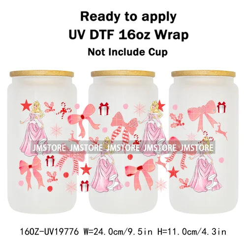 Coquette Princess Christmas Gifts 16OZ UV DTF Cup Wraps Ready To Apply Waterproof Transfer Stickers For Libbey Glass Can Cartoon