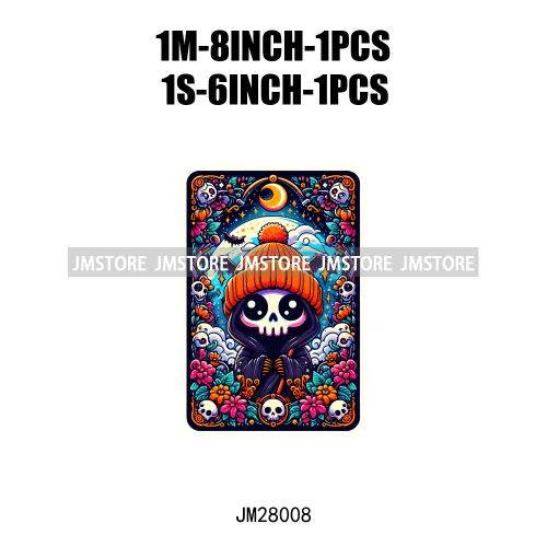 Spooky Halloween Tarot Card Pumpkin Skeleton Ghost Flower Iron On DTF Transfers Stickers Ready To Press For Sweatshirt Bags