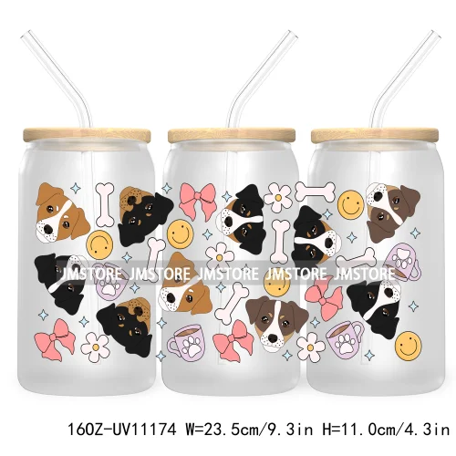 Cute Daisy Dog Paw Animal Lover UV DTF Cup Wrap For Libbey Glass Can Transfer Stickers Waterproof Custom Labels Coquette Bow Pet