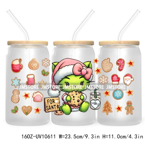 Cute Baby Green Character Christmas Season 16OZ UV Cup Wrap DTF Transfer Stickers For Libbey Glass Can Cups Tumbler Coquette Bow