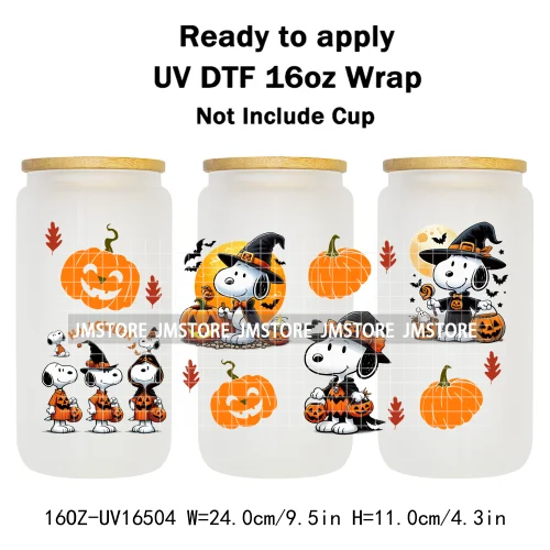 Halloween Witch Cartoon Skulls Boo Ghouls UV DTF Stickers Ready To Transfer Cup Wrap Custom Labels For Libbey Can Glass Tumbler