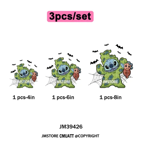 Spooky Vibes Horror Trick Or Treat Cartoon Animal Pumpkin Bats Iron on DTF Washable Transfers Sticker Ready to Press for Hoodies