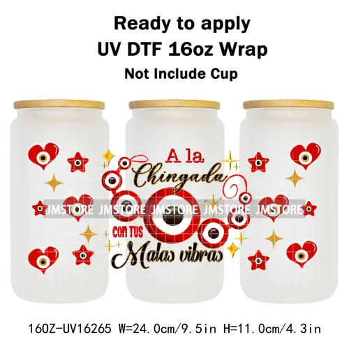 Mexican Culture Drinks Tequila Evil Eye 16OZ UV DTF Cup Wrap Ready To Apply Waterproof Transfer Stickers For Libbey Glass Can