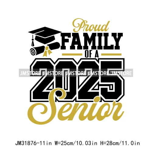 High School Graduation Proud Mom Of Senior 2025 Letters Iron On DTF Heat Transfers Stickers Ready To Press For T-shirts Bags