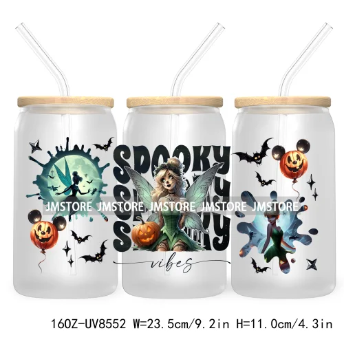 Spooky Vibes Halloween Princess 16OZ UV DTF Cup Wrap Transfer Stickers Custom Label Durable Waterproof Logo For Libbey Glass Can