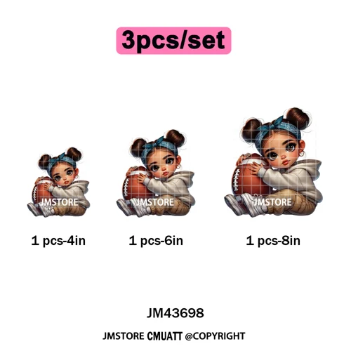 Cute Sporty Fans Chicana Mexican Girls Kids Football Season Iron on Washable DTF Transfers Stickers Ready to Press for Clothing