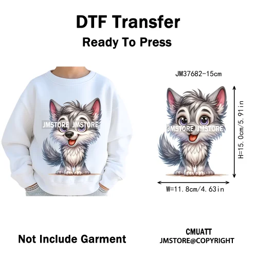 15cm 5.9in Kid Cute Silly Baby Pet Animal Iron On DTF Heat Transfer Sticker For Clothes Vinyl Thermal Washable T-Shirts Decals