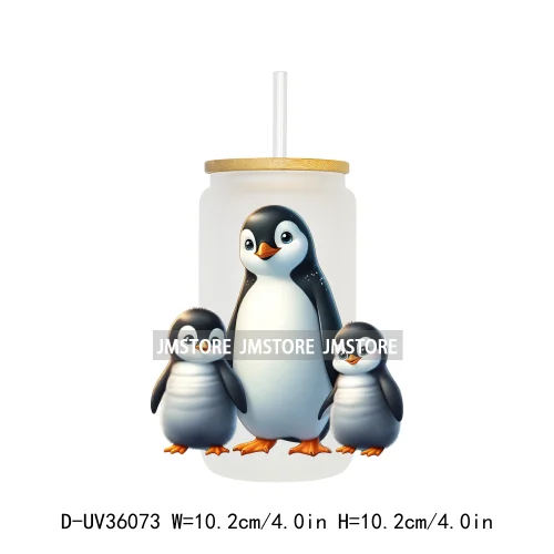 Penguin Family Coquette Bow UV DTF Transfer Stickers Decals Ready To Apply Waterproof For 16OZ Libbey Glass Can Cups Tumbler