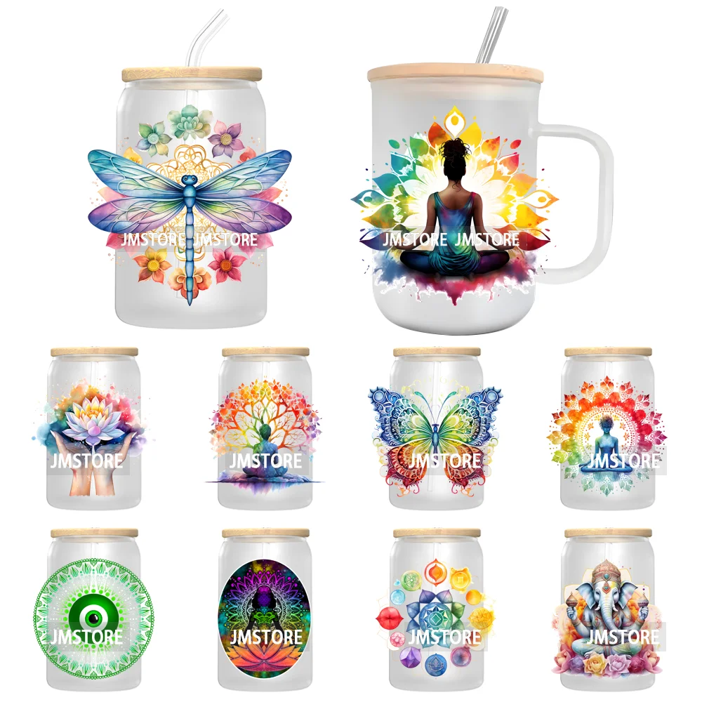 Yoga Serenity Art Mandalas Meditation UV DTF Transfers Stickers Decals For Libbey Cold Cups Mugs Tumbler Waterproof DIY Craft