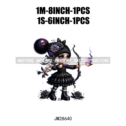 Gothic Girl Gnomes Halloween Witch Dolls Black Flowers Horror Vibes Iron On DTF Transfers Stickers Ready To Press For Clothing