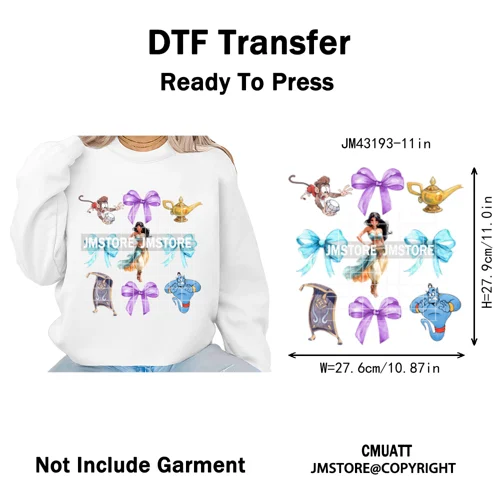 Colorful Girly Coquette Cartoon Princess Family Trip Iron on Washable DTF Heat Transfers Stickers Ready to Press for Clothing