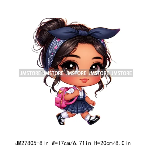 Cute Back To School Latina Baby Princess Chicana Hispanic Girls Designs DTF Iron On Transfer Stickers Ready To Press For Hoodies