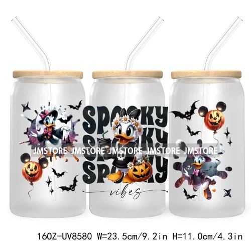 Spooky Vibes Halloween Princess 16OZ UV DTF Cup Wrap Transfer Stickers Custom Label Durable Waterproof Logo For Libbey Glass Can