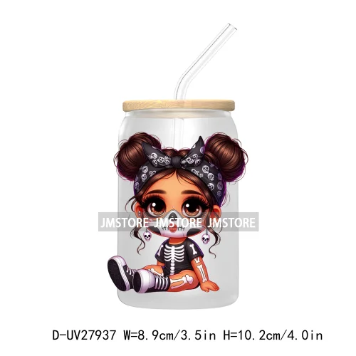 Halloween Skeleton Latina Chibi Baby UV DTF Transfer Stickers Decals For Libbey Cold Cups Mug Tumbler Waterproof Labels Princess